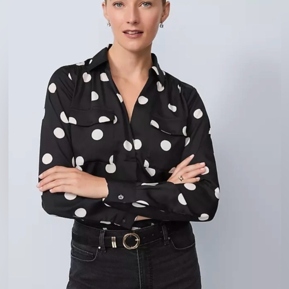 Ann Taylor Black and White Polka Dot Shirt Blouse Tunic Size S NWT